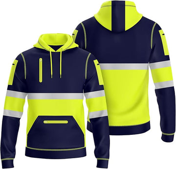 Mens Hi Vis Reflective Hoodie - Yellow / Navy
