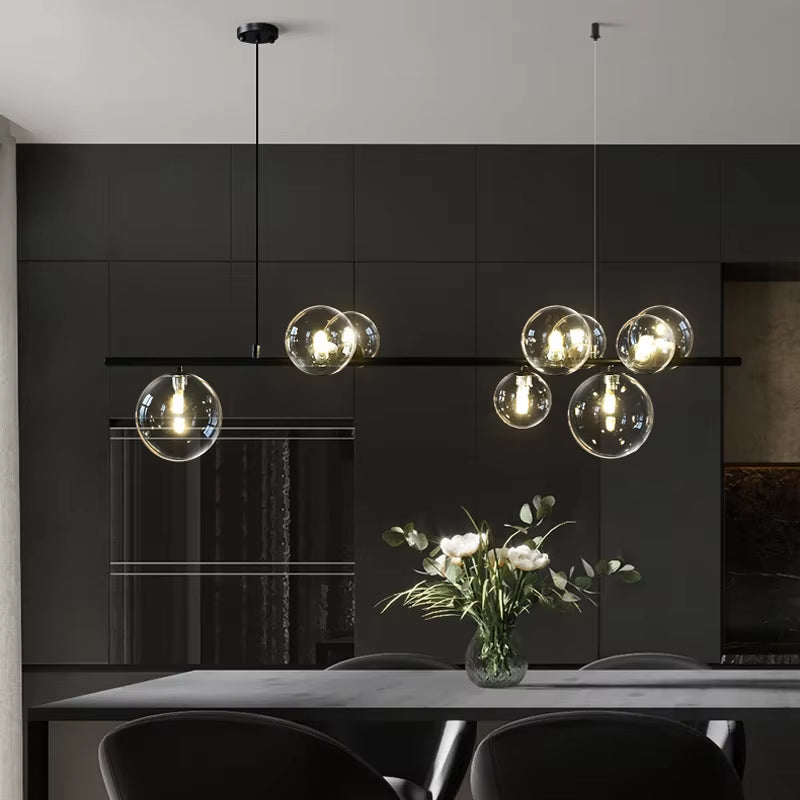 Nordic Glass Ball Chandelier - Modern Dining Room Light Fixture with LED Suspension Design