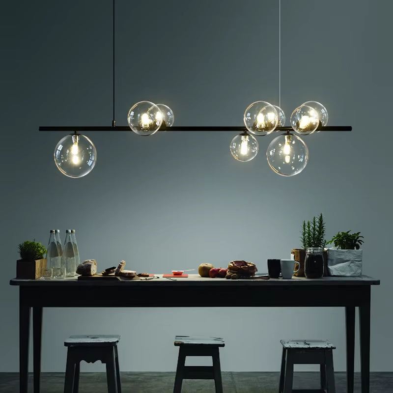 Nordic Glass Ball Chandelier - Modern Dining Room Light Fixture with LED Suspension Design