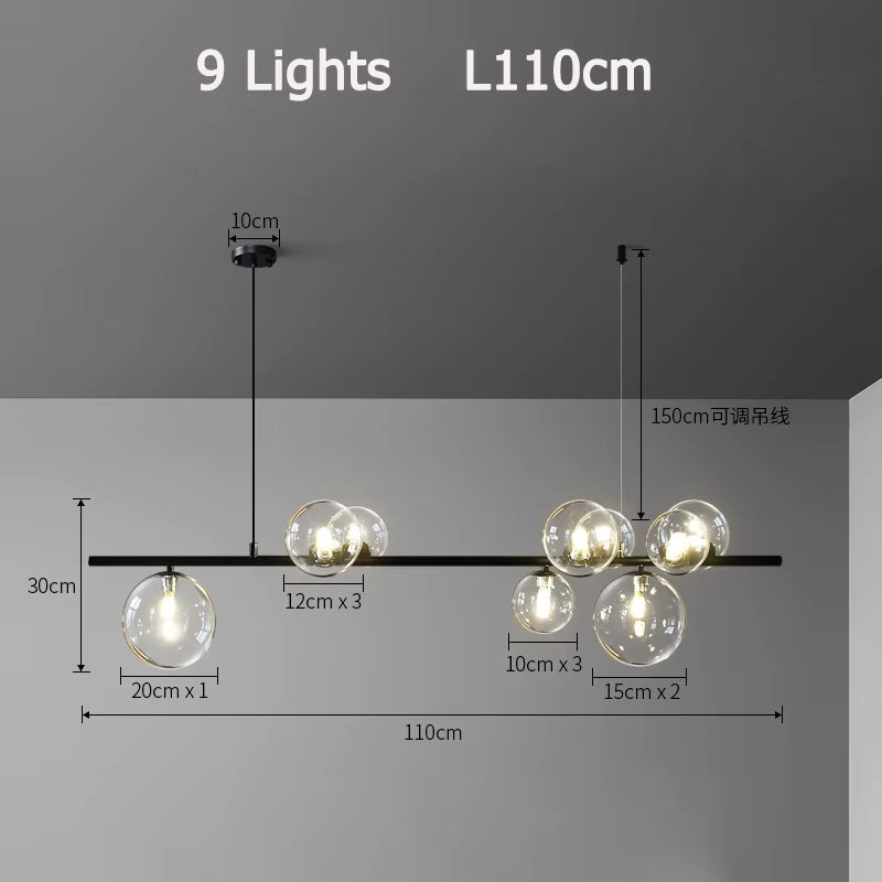 Nordic Glass Ball Chandelier - Modern Dining Room Light Fixture with LED Suspension Design
