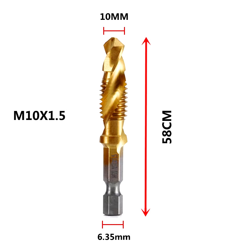 Hex Shank Titanium Plated HSS Screw Thread Metric Tap Drill Bits Screw Machine Compound Tap M3 M4 M5 M6 M8 M10 Hand Tools