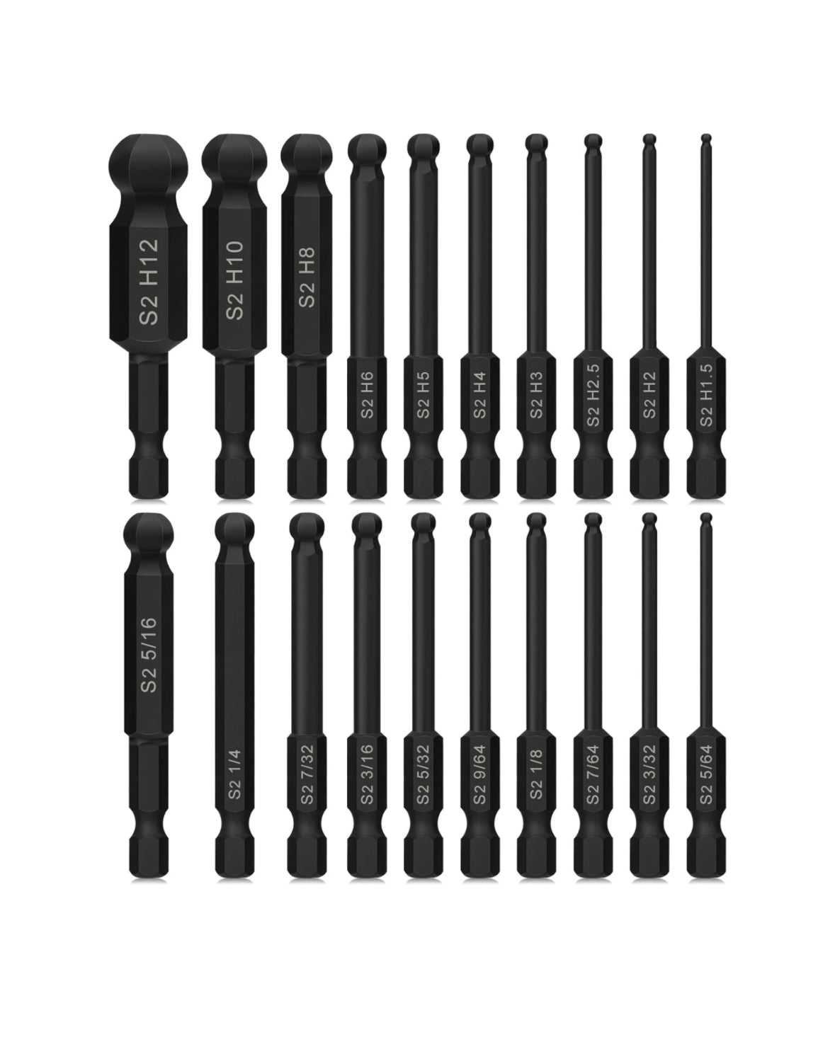 Ball Ended Allen Key Drill Bit Set - 1/4” Shank (20 Piece)