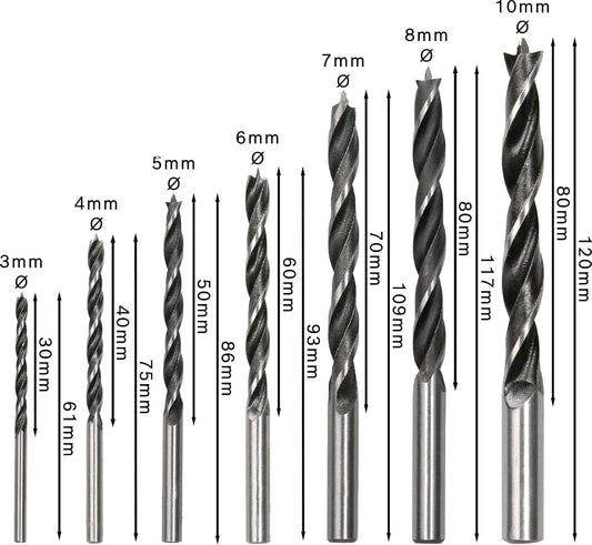 Bosch Pro Wood Brad Point Drill Bit Set - Ø 3,0, 4,0, 5,0, 6,0, 7,0, 8,0, 10,0 mm