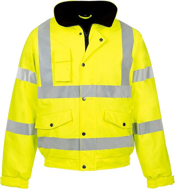 Hi Vis Bomber Jacket With Concealed Hood - Yellow