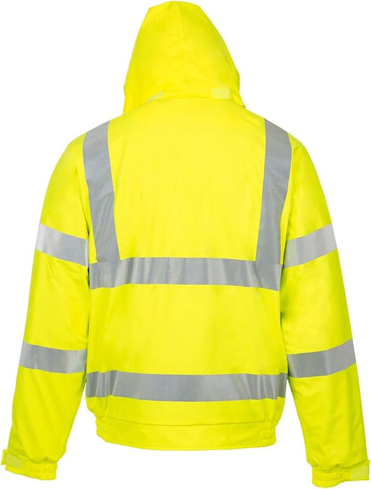 Hi Vis Bomber Jacket With Concealed Hood - Yellow