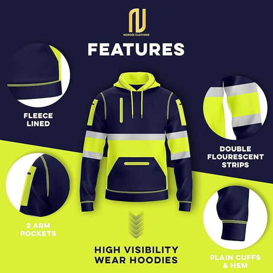 Mens Hi Vis Reflective Hoodie - Yellow / Navy