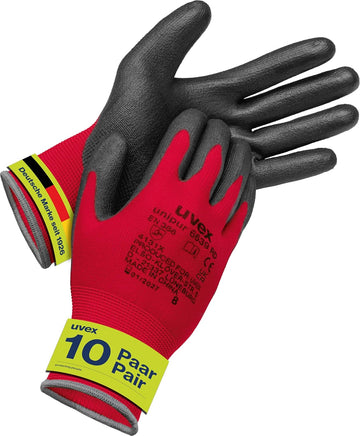 Protective Work Gloves Uvex 6639 - Black/Red - 10/XL