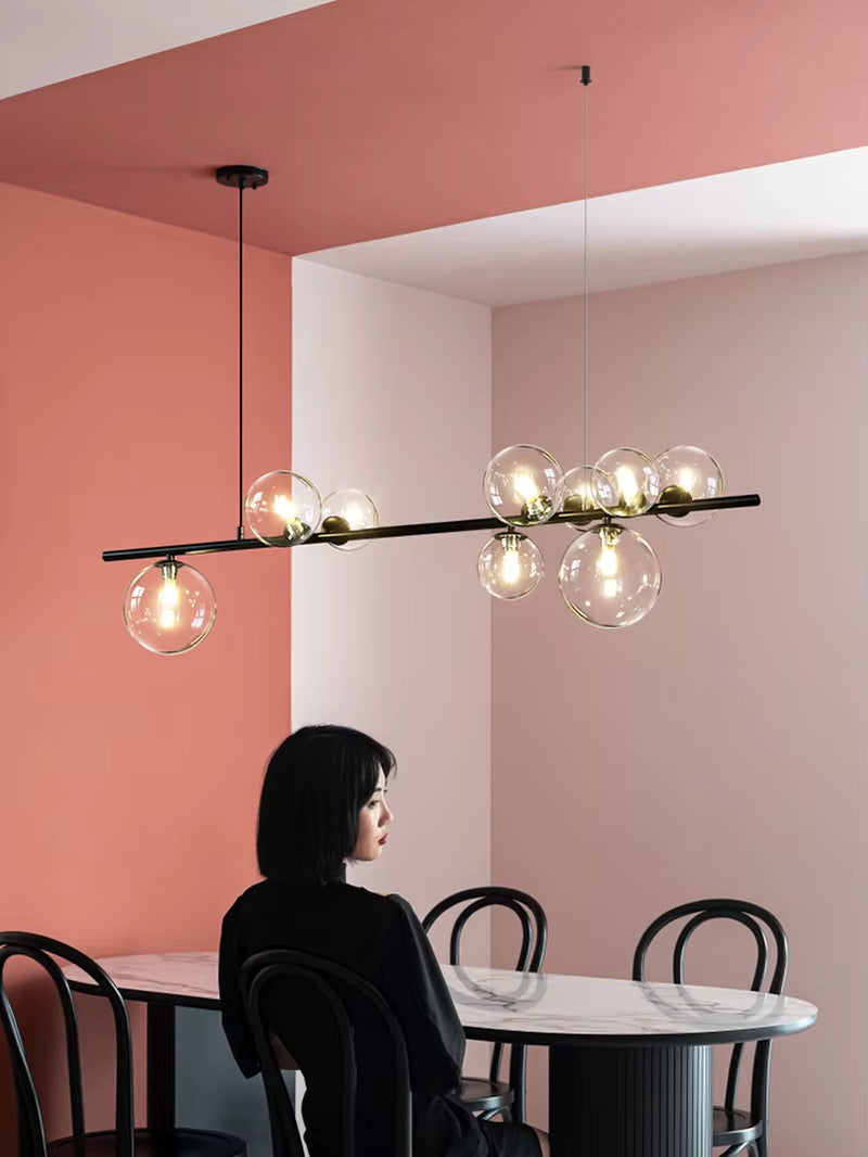 Nordic Glass Ball Chandelier - Modern Dining Room Light Fixture with LED Suspension Design
