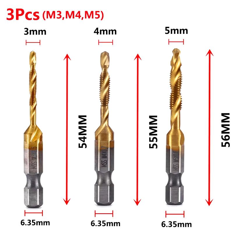 Hex Shank Titanium Plated HSS Screw Thread Metric Tap Drill Bits Screw Machine Compound Tap M3 M4 M5 M6 M8 M10 Hand Tools