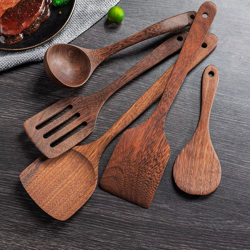 Kitchen Utensils Set Non-Stick Cookware for Kitchen Wooden Handle Soup Spoon Spatula Rice Spoon Shovel Kitchen Accessories
