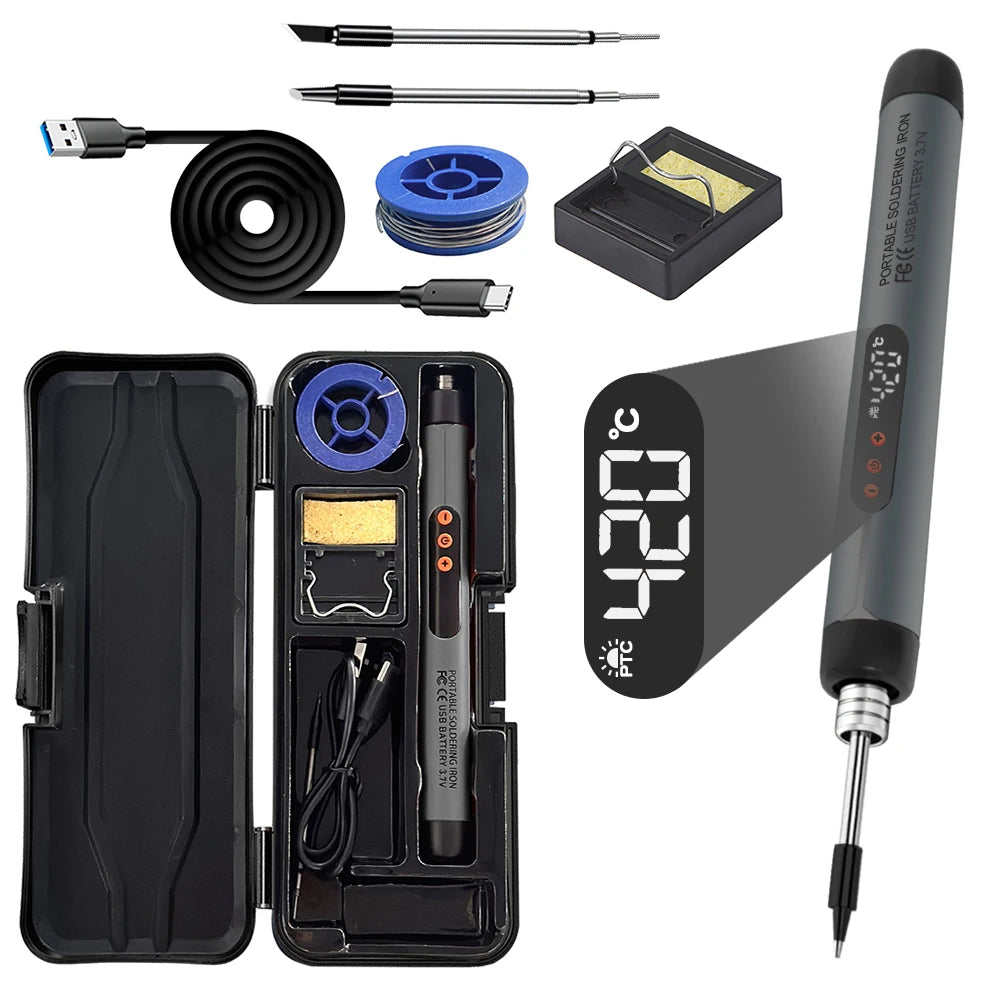 USB Soldering Iron Mini Small Soldering Iron Set Portable Household Type-C Interface 800Mah Battery Adjustable Temperature